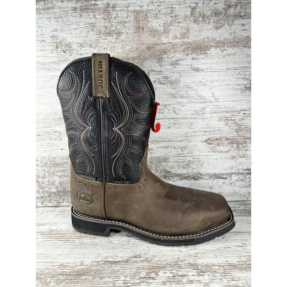 NEW Men\'s Justin Waxy Brown Water Buffalo Waterproof Steel Toe Boots Sz 8.5D main image 4